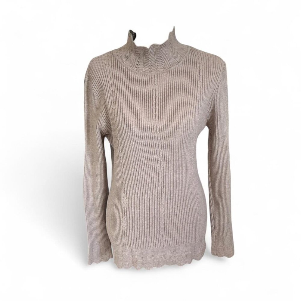 Viscose Wool Blend Purple‎ Mauve Ribbed Mock Neck Sweater Women’s Knit Pullover